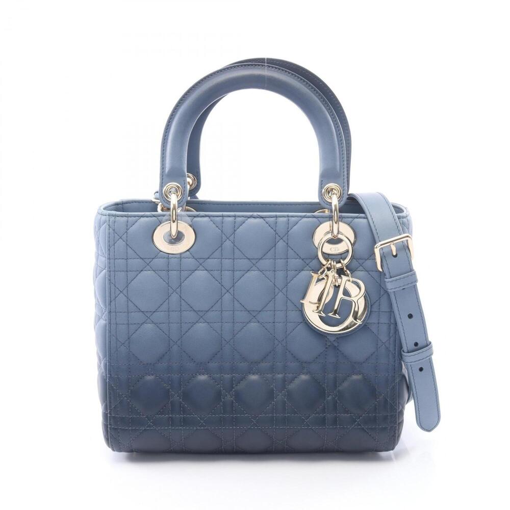 Christian Dior Dior LADY DIOR Cannage 2-Way Handbag, Leather, Women's, Blue/Navy